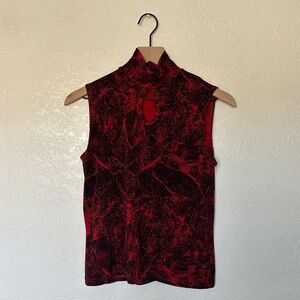 Y2K Keyhole Red Patterned Top Petite PL